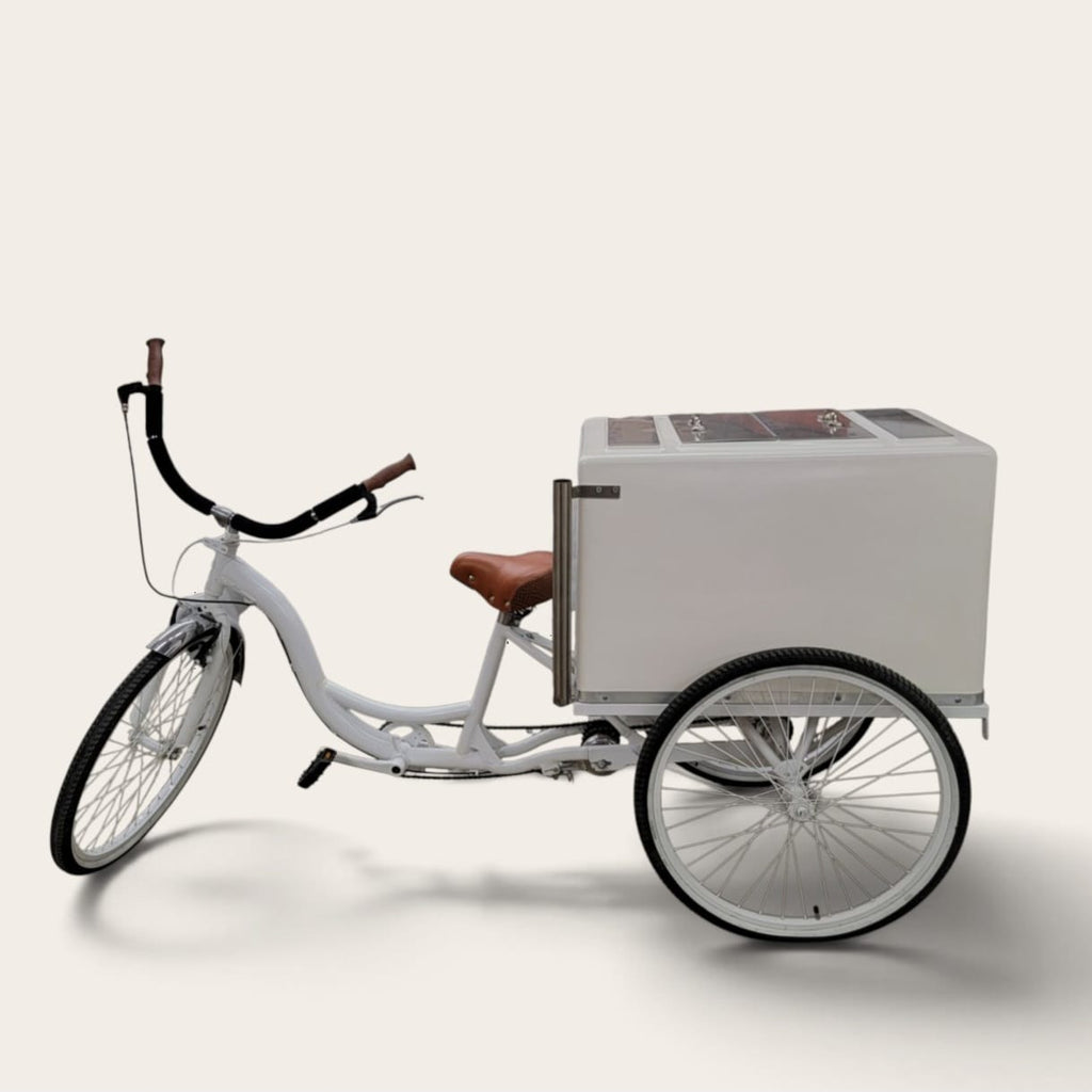 Commercial White Tricycle Popsicle Cart | Insulated Ice Cream Vending Bike for Sale