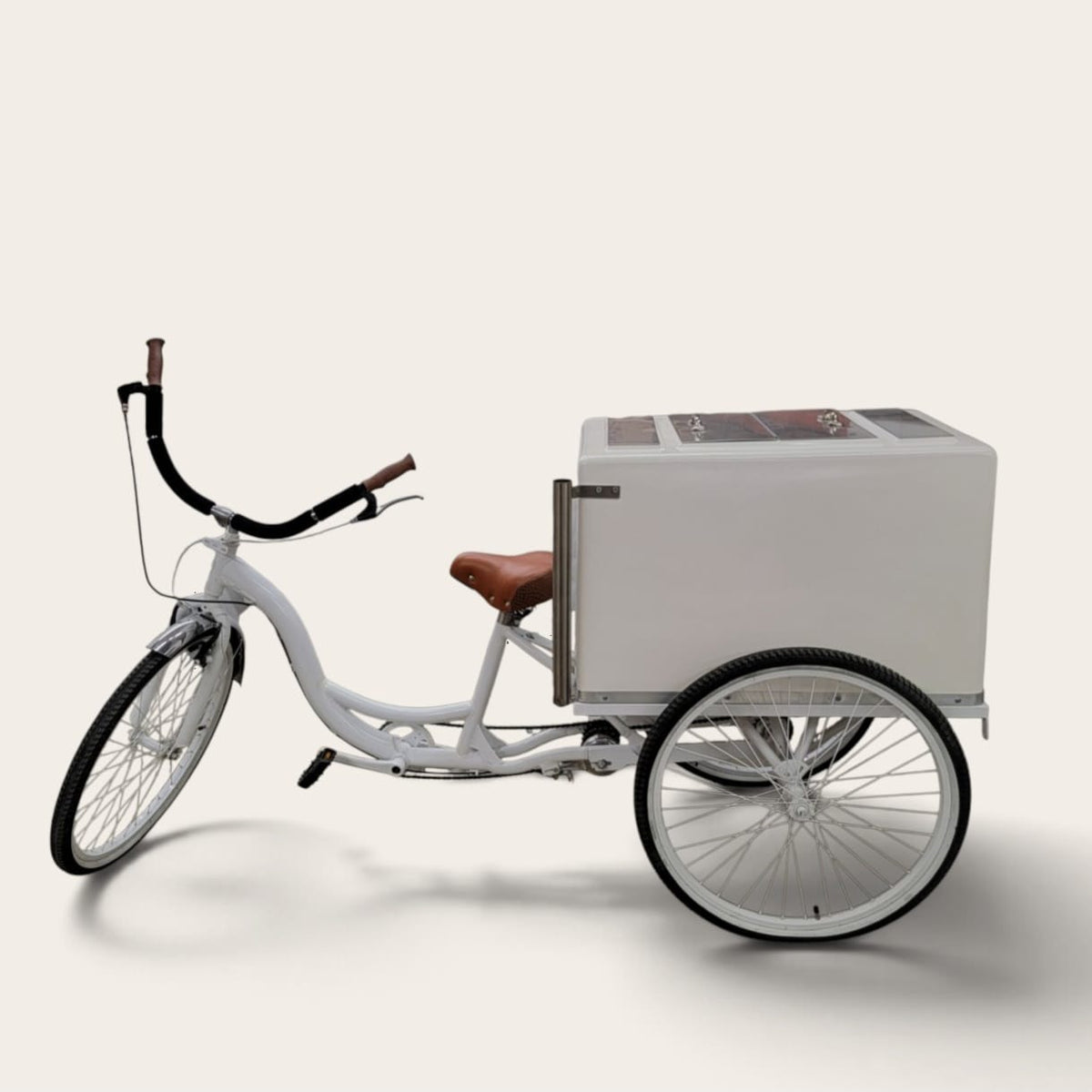 Commercial White Tricycle Popsicle Cart | Insulated Ice Cream Vending Bike for Sale