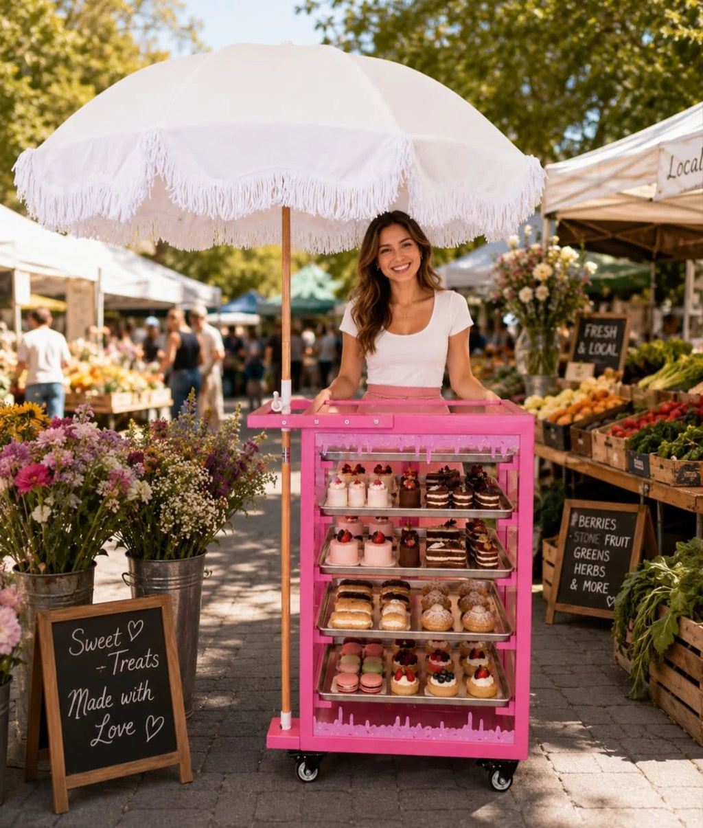 Pink Pastry Display Cart for Sale | Donut Display Cart | Bakery Display Cart | Cupcake & Dessert Display Stand | Wedding Catering Cart