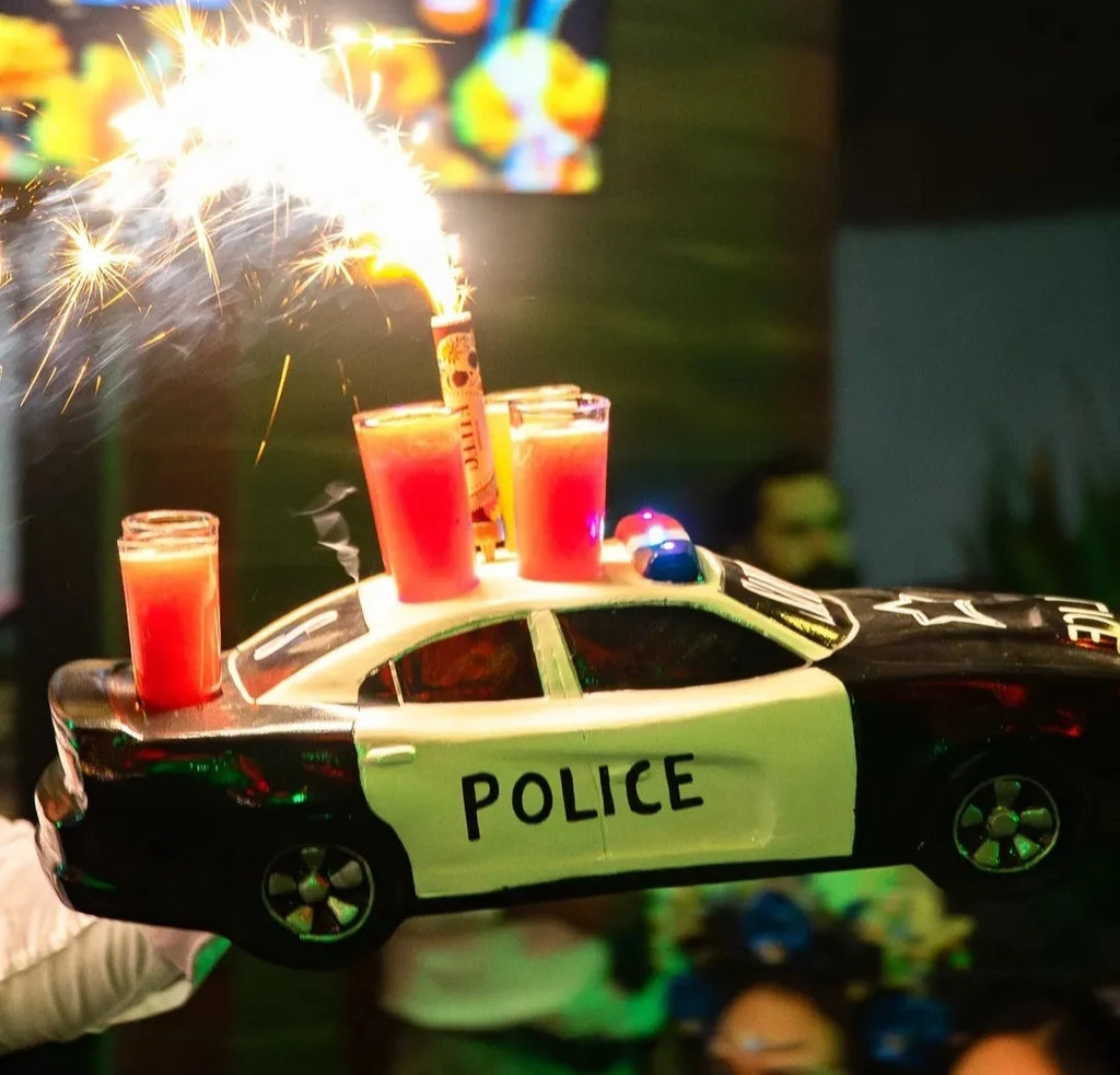 Police Car Tequila Shot Flight Tray with LED Lights – 6 Shot Glass Holder for Bars, Bottle Service, Parties & Events image 1