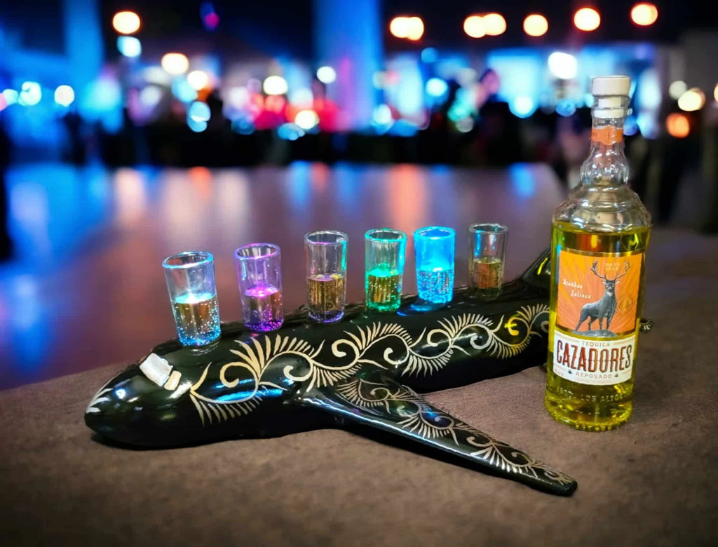 6 Shot Black Fiberglass Airplane Tequila Flight Tray with Stunning Lights image 0