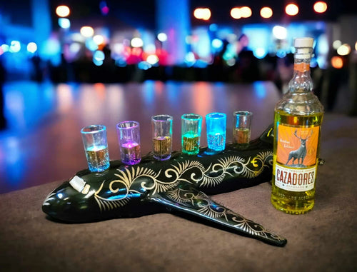 6 Shot Black Fiberglass Airplane Tequila Flight Tray with Stunning Lights image 0