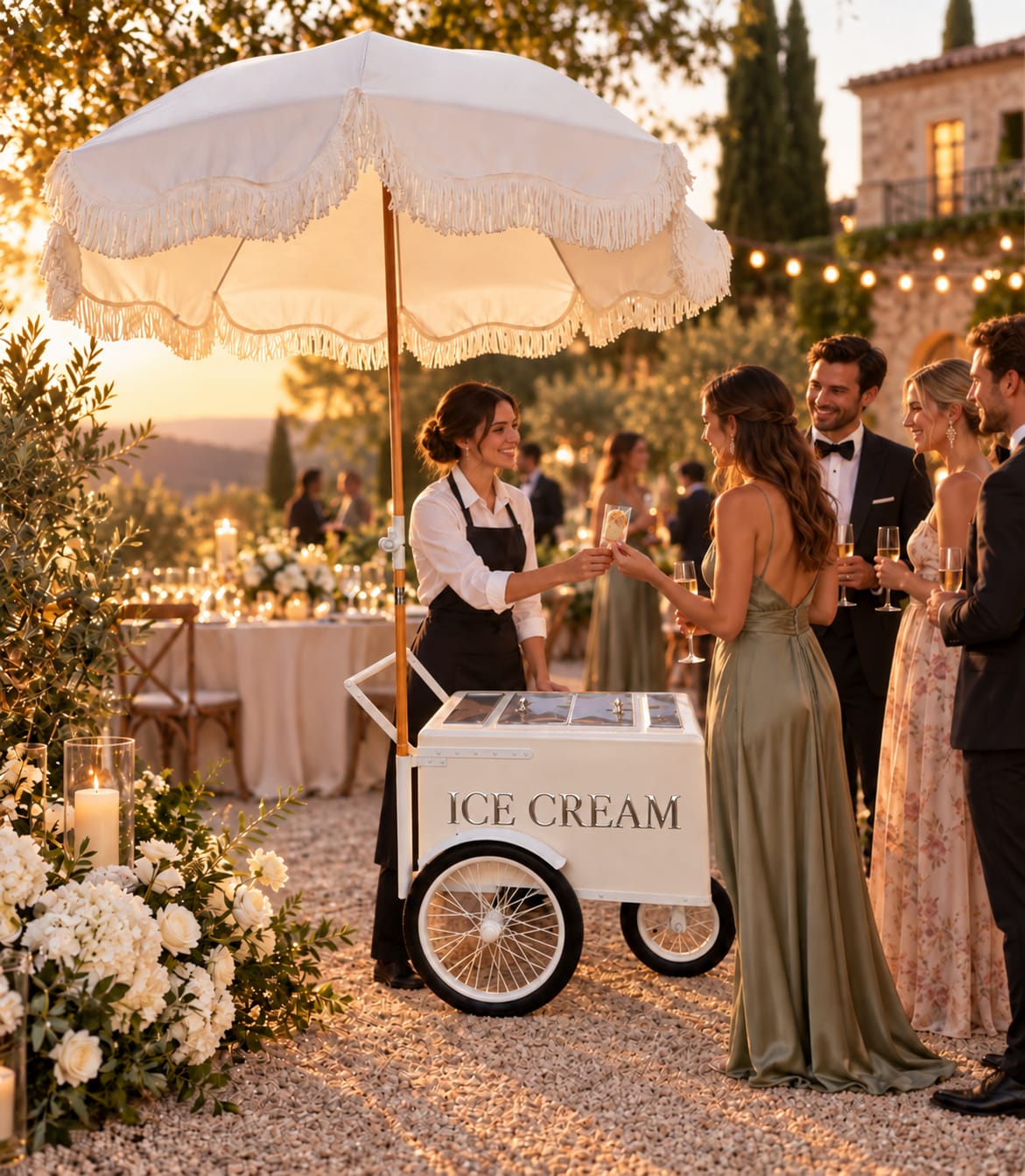 Tall Standard White Popsicle Cart with Fenders and Bicycle Tires