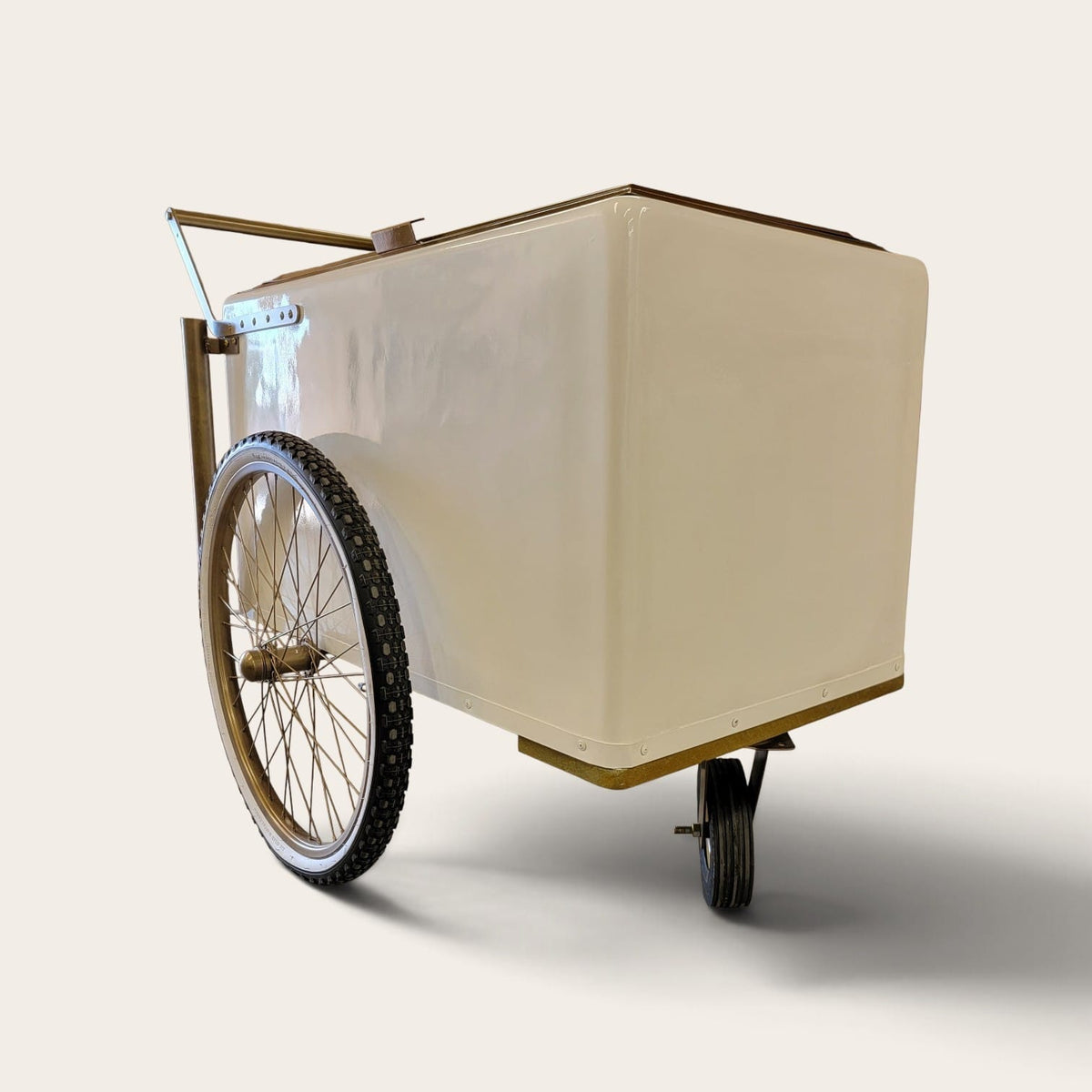 Tall Large Size White with Gold trim Popsicle Cart with  Glass Door and  Bicycle Tires