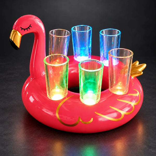 Pink LED Flamingo Shot Tray for 6 – Light Up Shot Glass Holder | Unique Party Shot Flight Tray for Bars & Bachelorette Parties