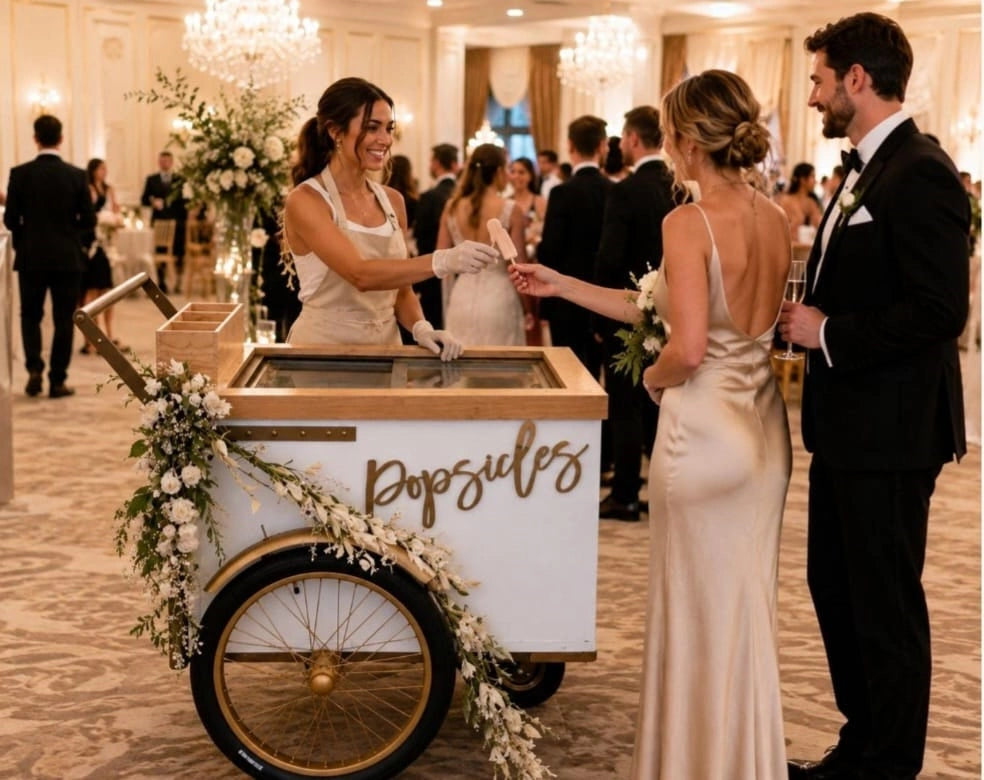 Standard Size Popsicle Cart with Sliding Glass Doors &amp; Bicycle Tires