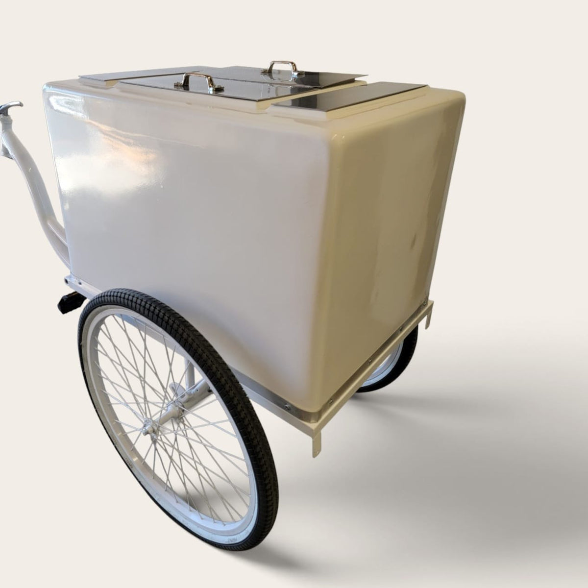Commercial White Tricycle Popsicle Cart | Insulated Ice Cream Vending Bike for Sale