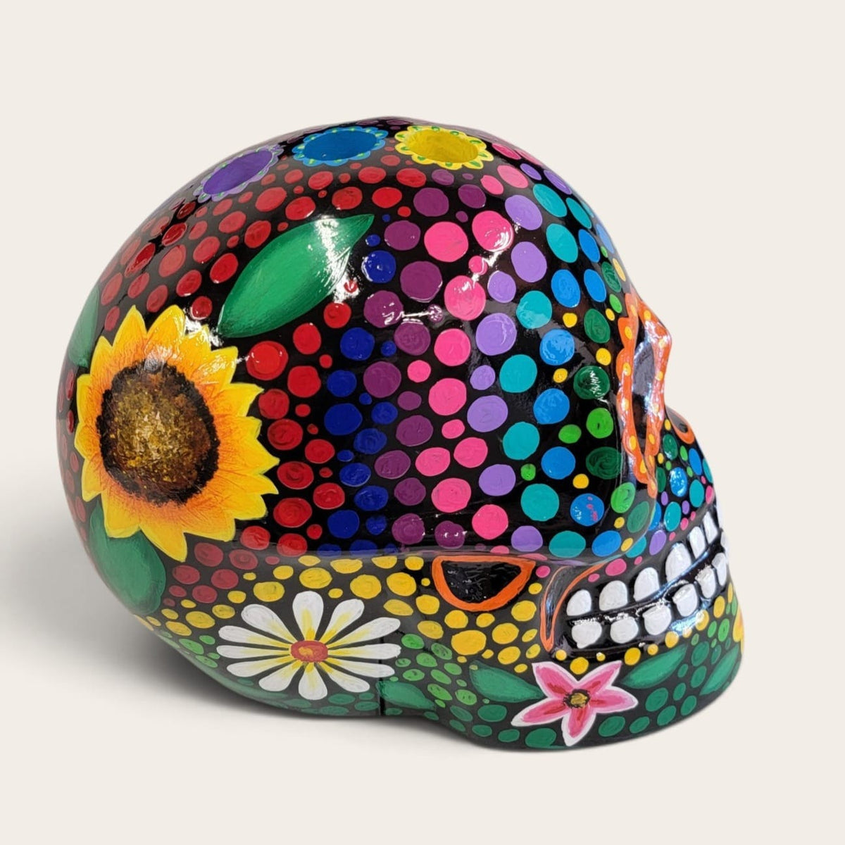 Large Fiberglass Skull Tequila Shot Tray with LED Lights, Hand-Painted Calavera, Holds 6 Shot Glasses