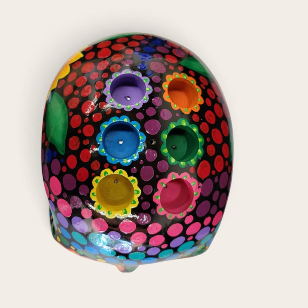 Large Fiberglass Skull Tequila Shot Tray with LED Lights, Hand-Painted Calavera, Holds 6 Shot Glasses
