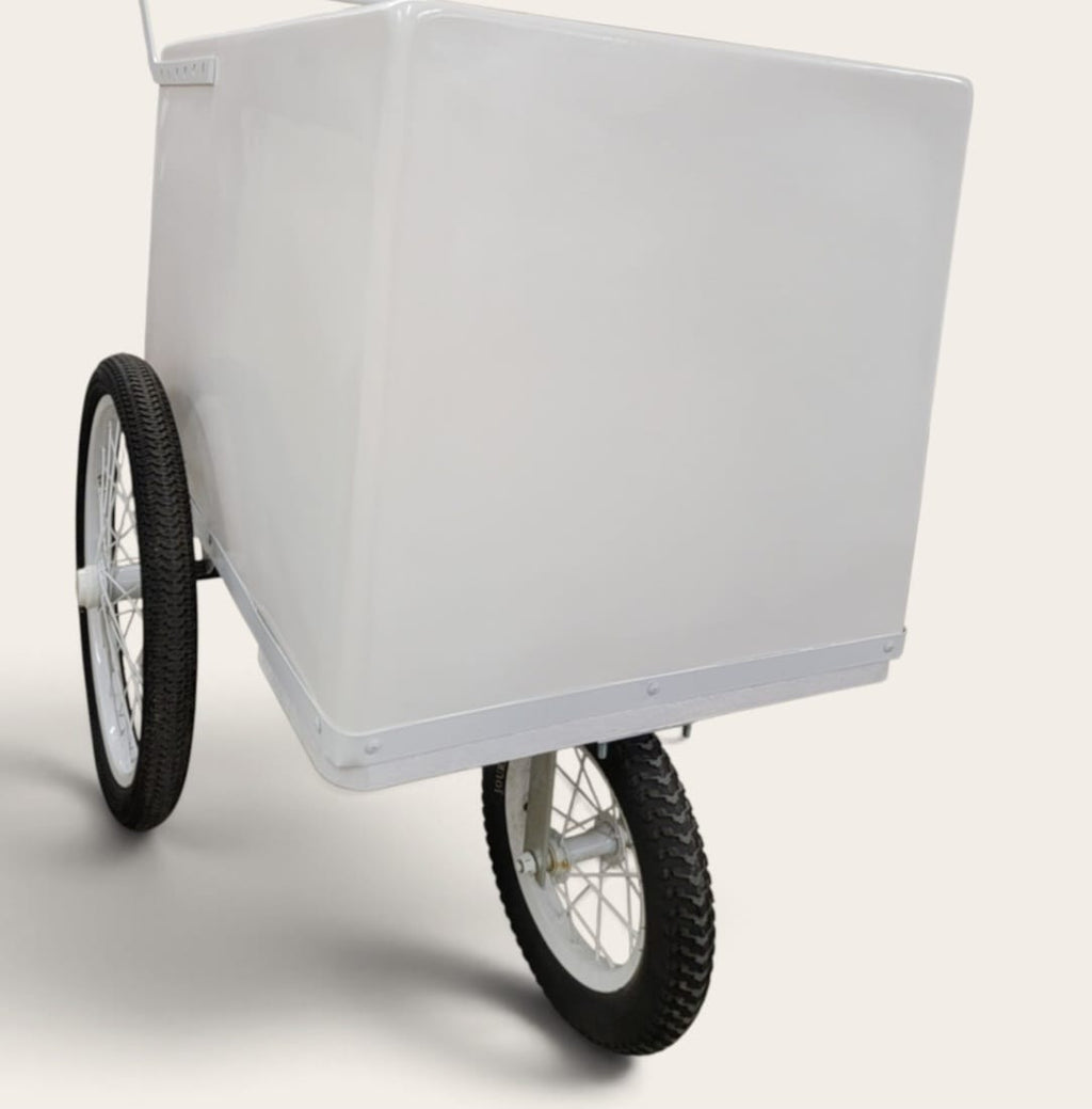 Tall All white Popsicle Cart with Bicycle Tires – Elegant &amp; Functional