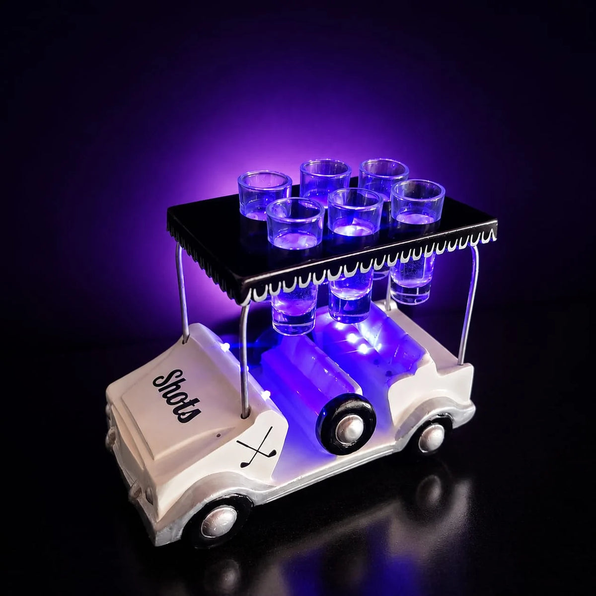 White/black Golf Cart Shot Flight Tray with LED Lights | Golf Cart Tequila Shot Holder | Shot Glass Serving Tray | Golf Lover Gift | Bar & Restaurant Drink Service