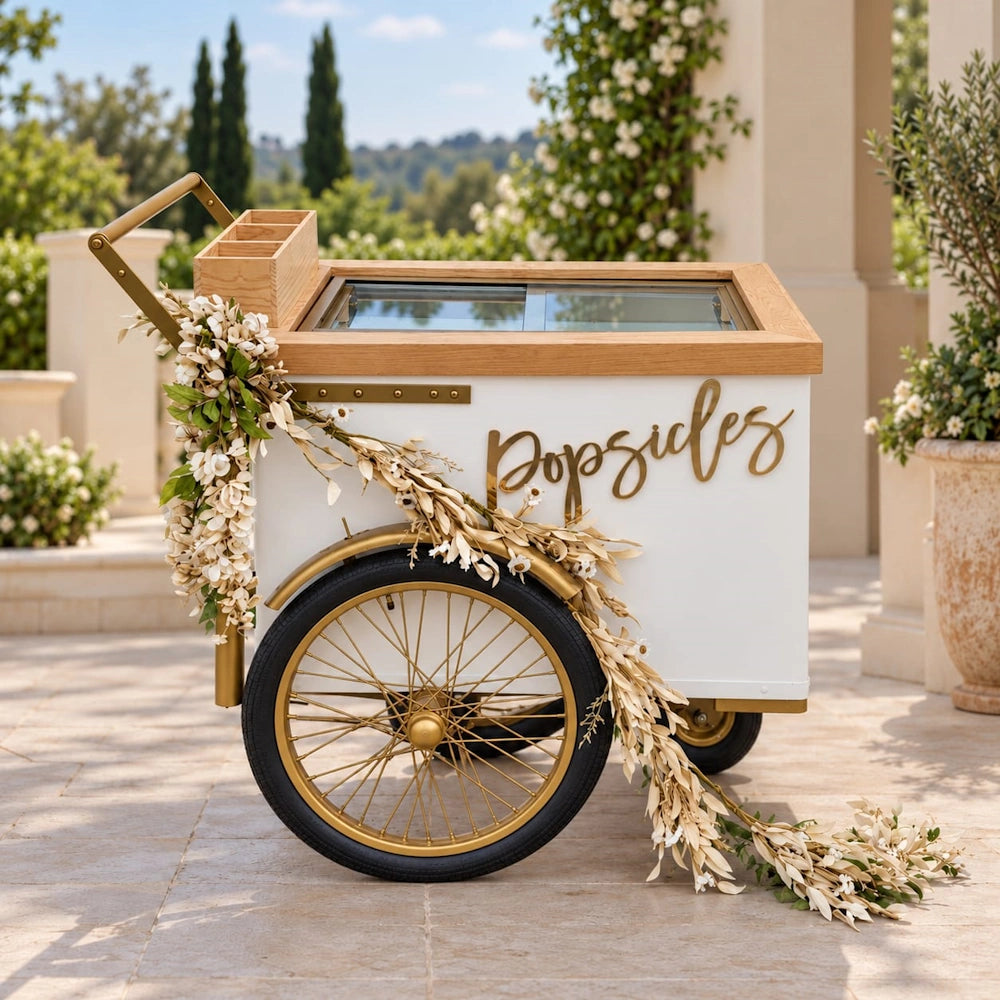 Standard Size Popsicle Cart with Sliding Glass Doors &amp; Bicycle Tires