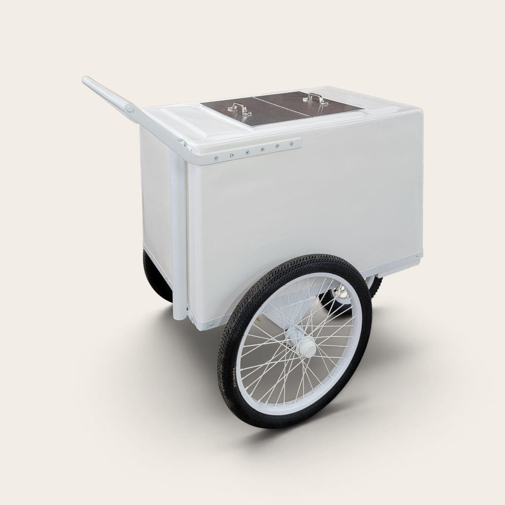 Tall All white Popsicle Cart with Bicycle Tires – Elegant &amp; Functional