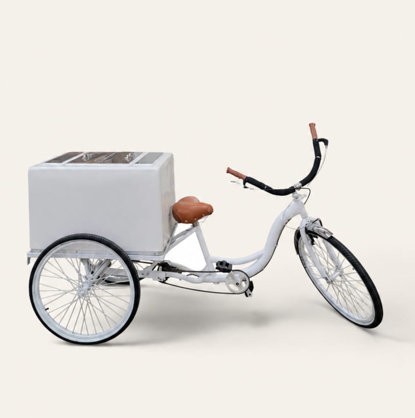 Commercial White Tricycle Popsicle Cart | Insulated Ice Cream Vending Bike for Sale