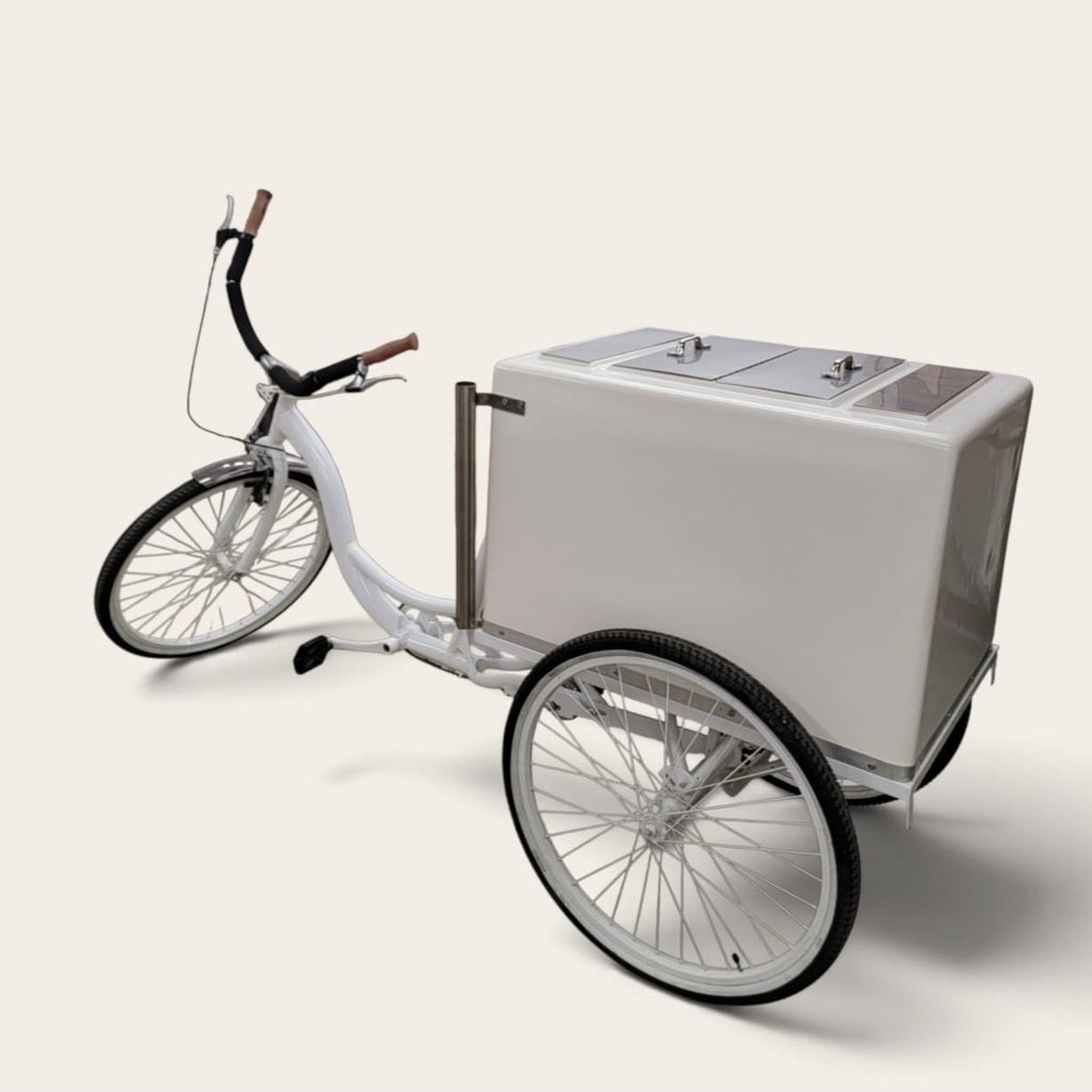 Commercial White Tricycle Popsicle Cart | Insulated Ice Cream Vending Bike for Sale