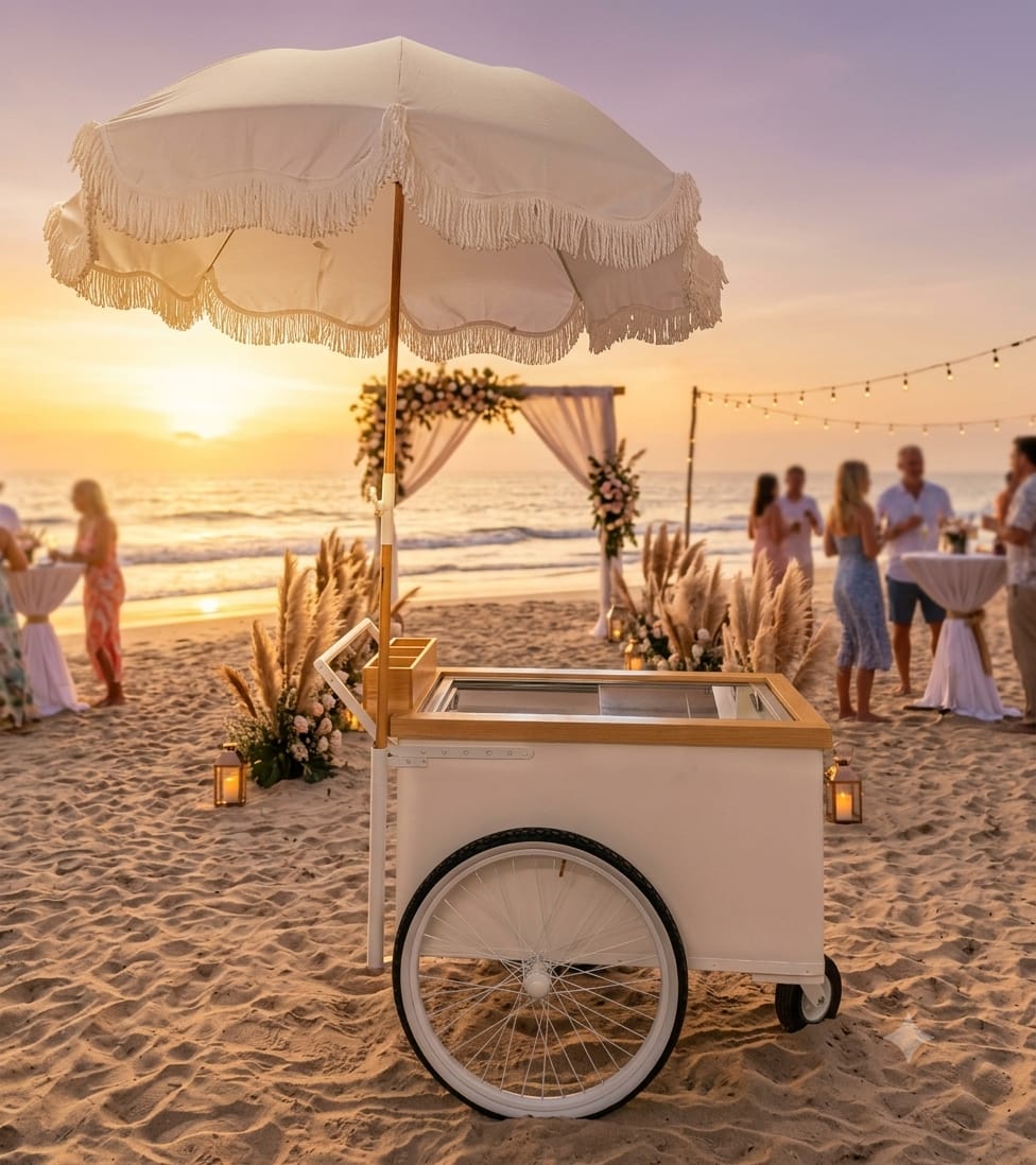 Elegant Large White Popsicle Cart with Sliding Glass Doors – 3 Unique Looks