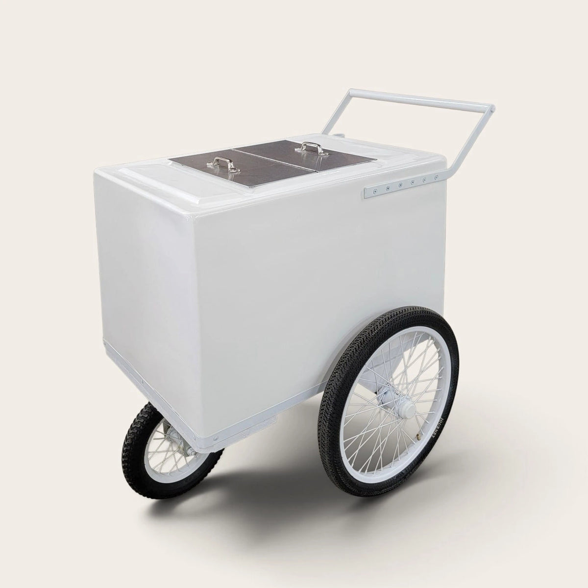 Tall All white Popsicle Cart with Bicycle Tires – Elegant &amp; Functional