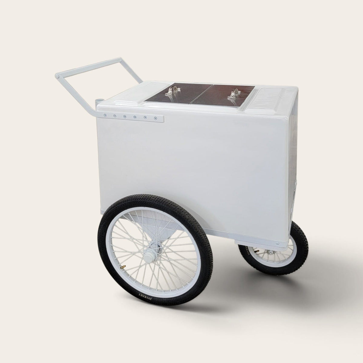 Tall All white Popsicle Cart with Bicycle Tires – Elegant &amp; Functional