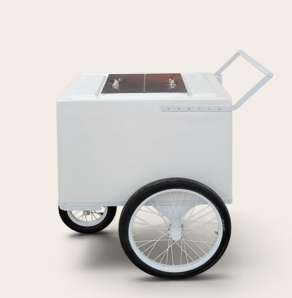 Tall All white Popsicle Cart with Bicycle Tires – Elegant &amp; Functional