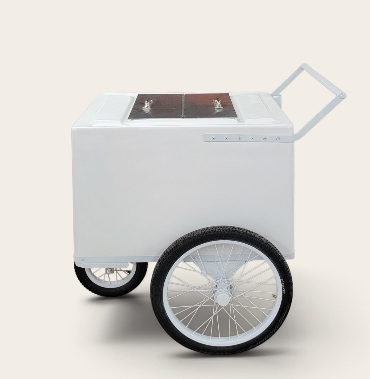 Tall All white Popsicle Cart with Bicycle Tires – Elegant &amp; Functional