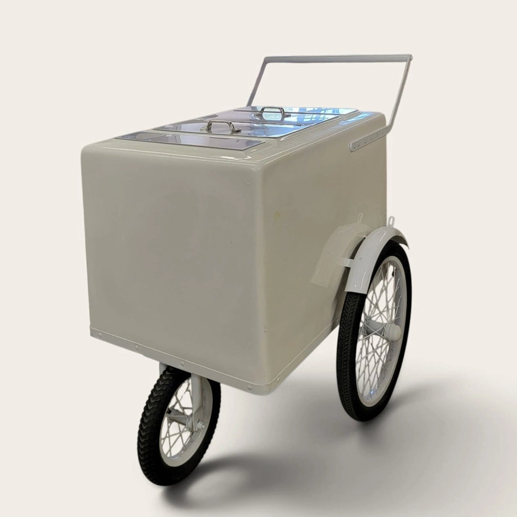 Tall Standard White Popsicle Cart with Fenders and Bicycle Tires
