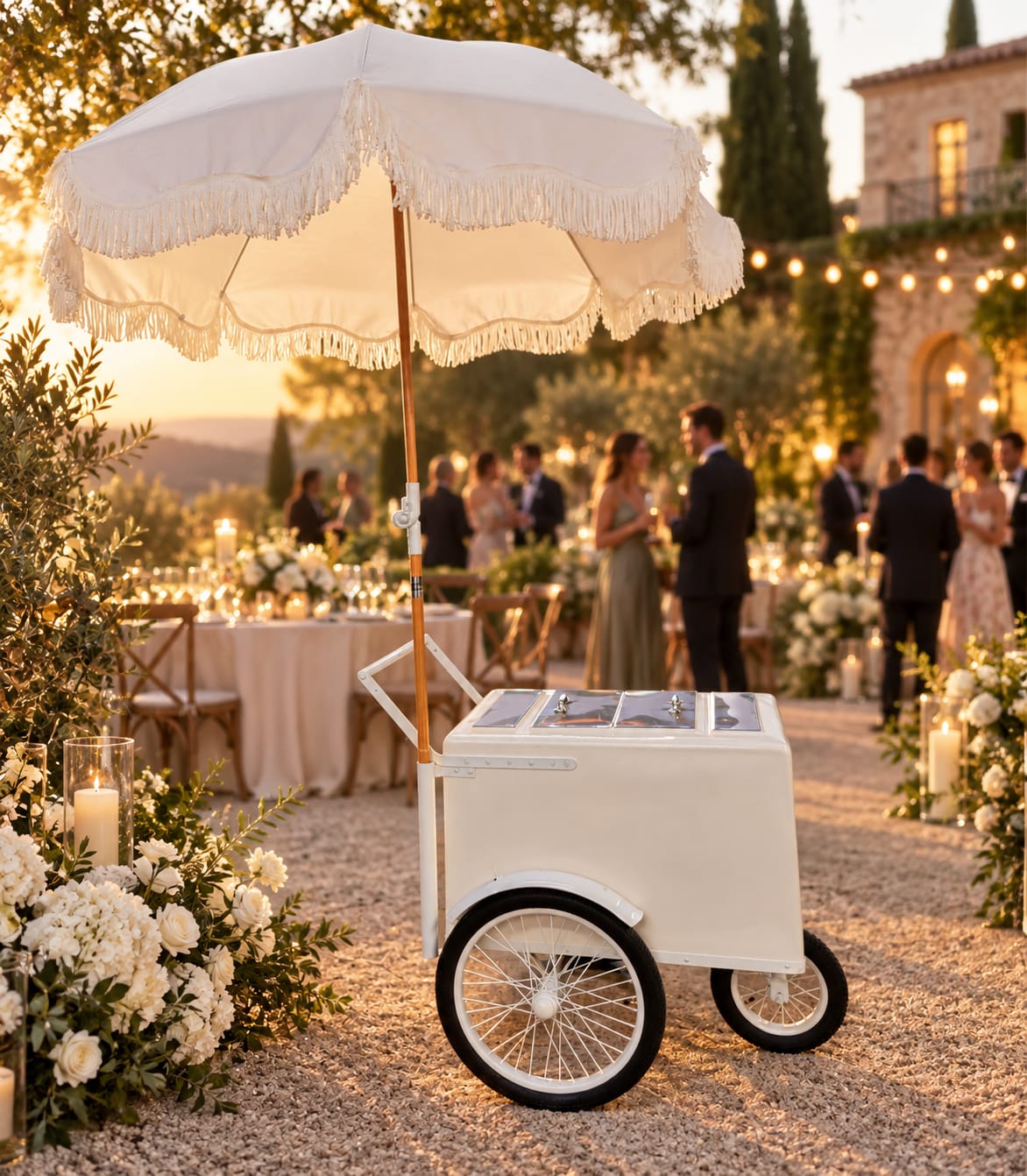 Tall Standard White Popsicle Cart with Fenders and Bicycle Tires