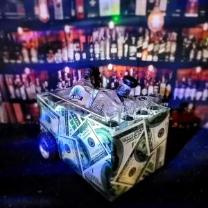 Tabletop Shot Glass Bar Cart – Dollar Bills & American Express
