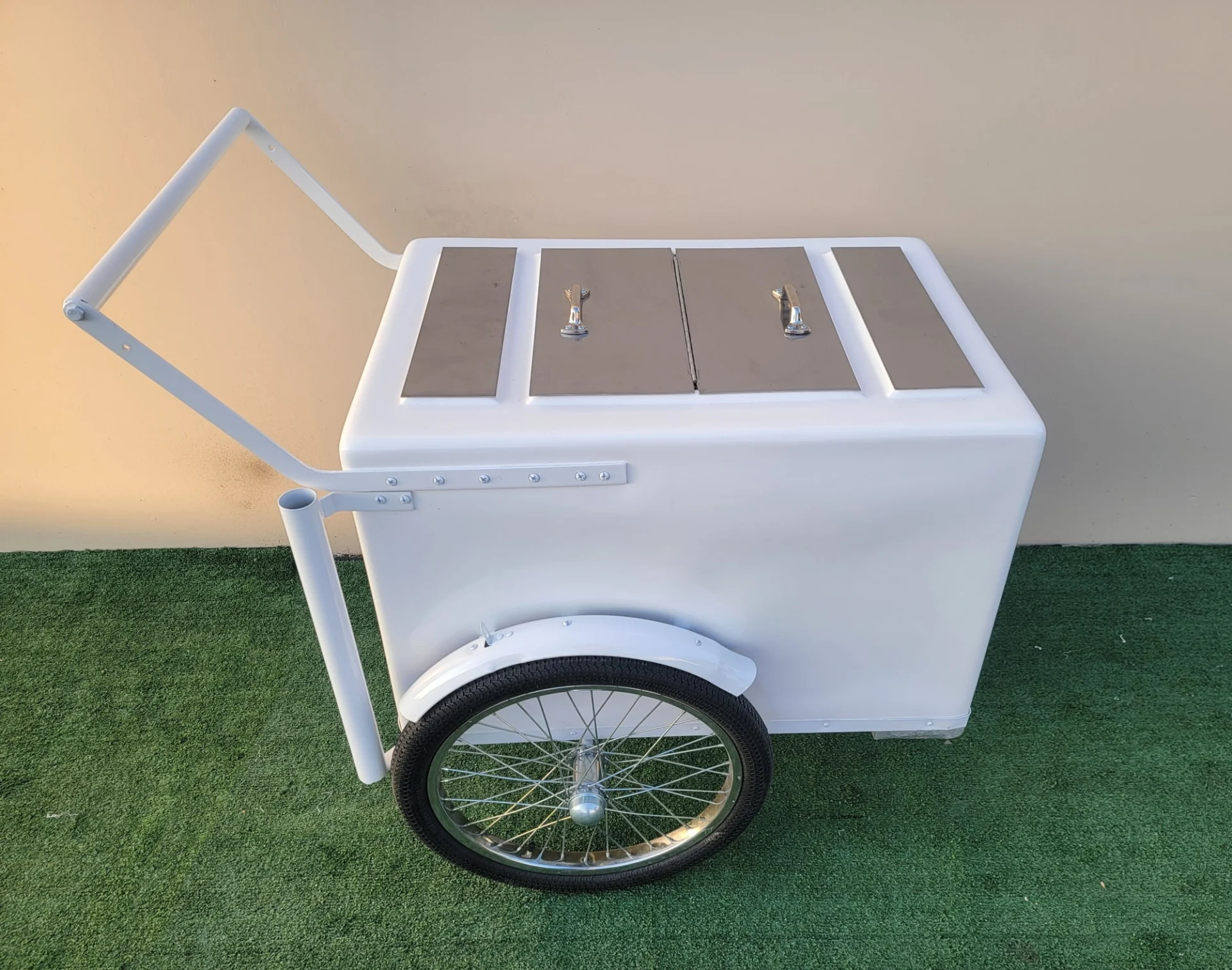 Standard White Popsicle Cart with Fenders and Bicycle Tires - Image 2