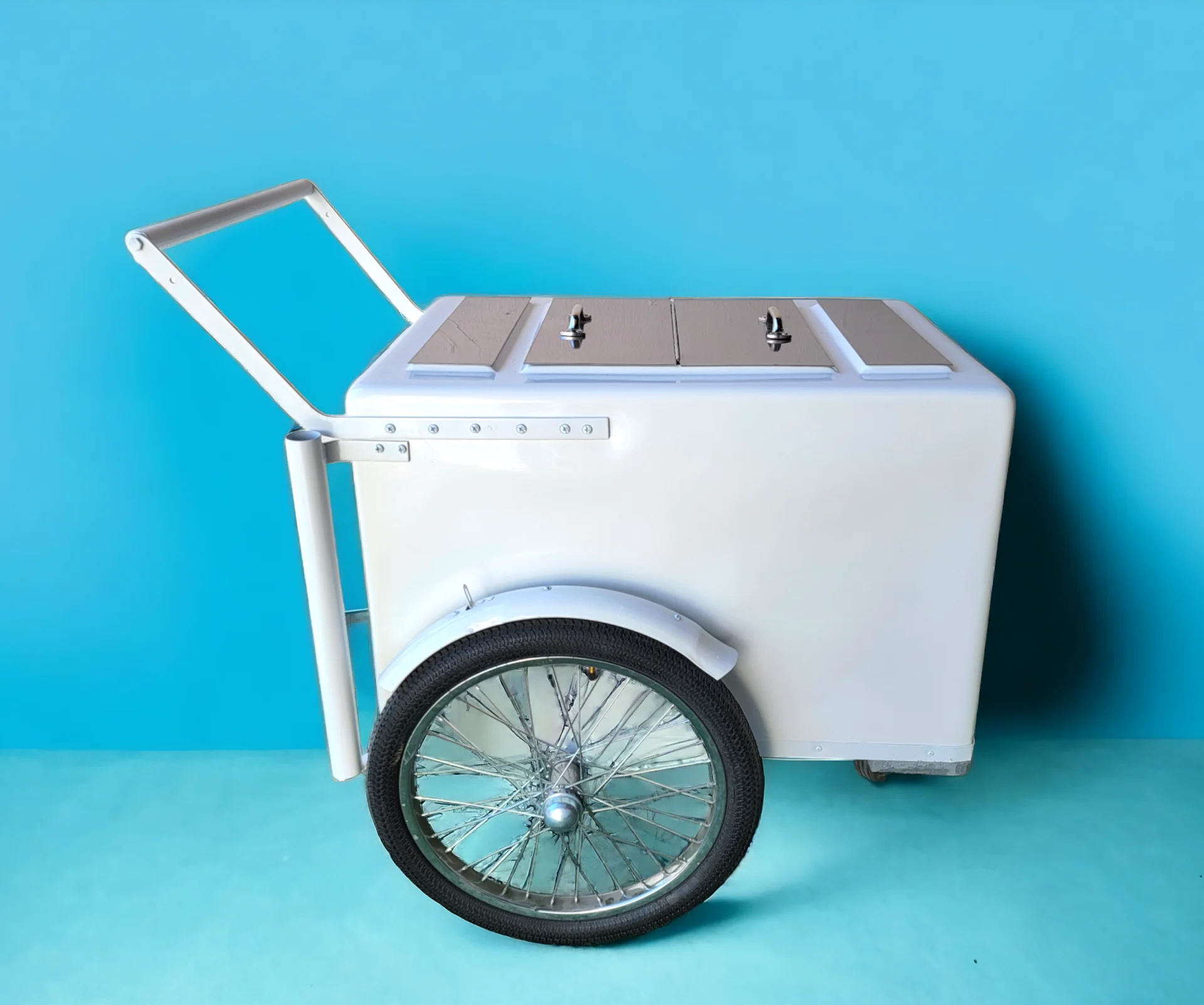 Standard White Popsicle Cart with Fenders and Bicycle Tires - Image 7