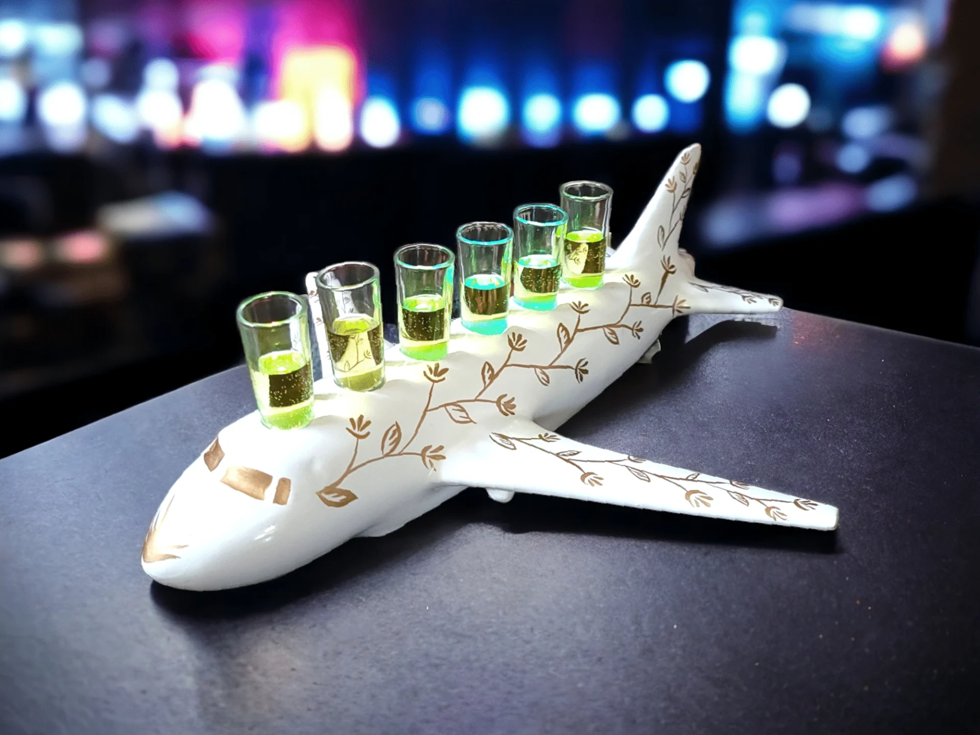 6 Shot White Airplane Tequila Flight Tray with Lights