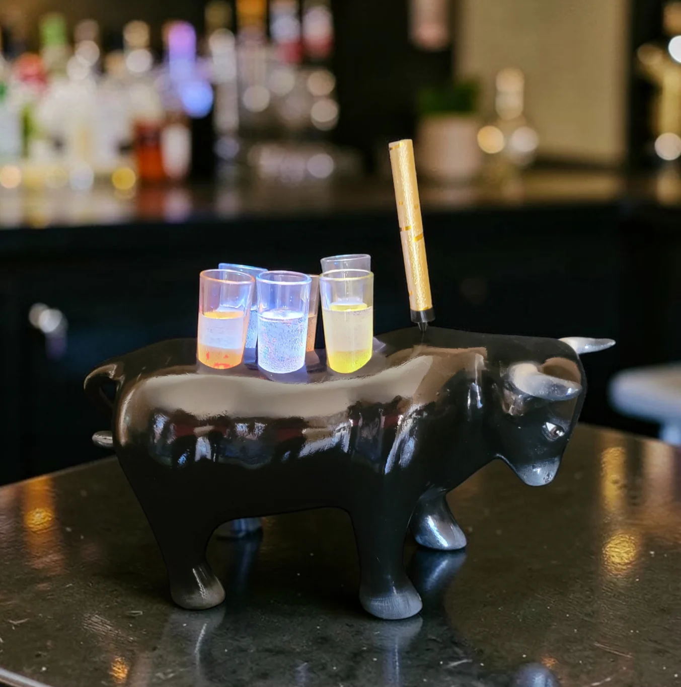 LED Bull Shot Flight Tray – Small Black Fiberglass Tequila Tasting Tray with Multicolor LED Lights